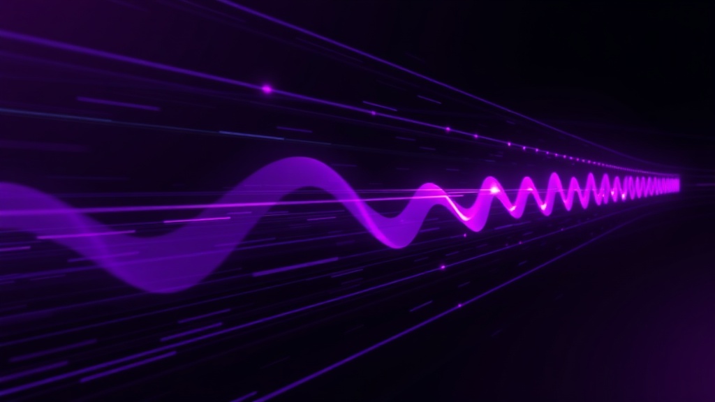 Abstract visualization of speed and communication flow with glowing purple and pink sound waves