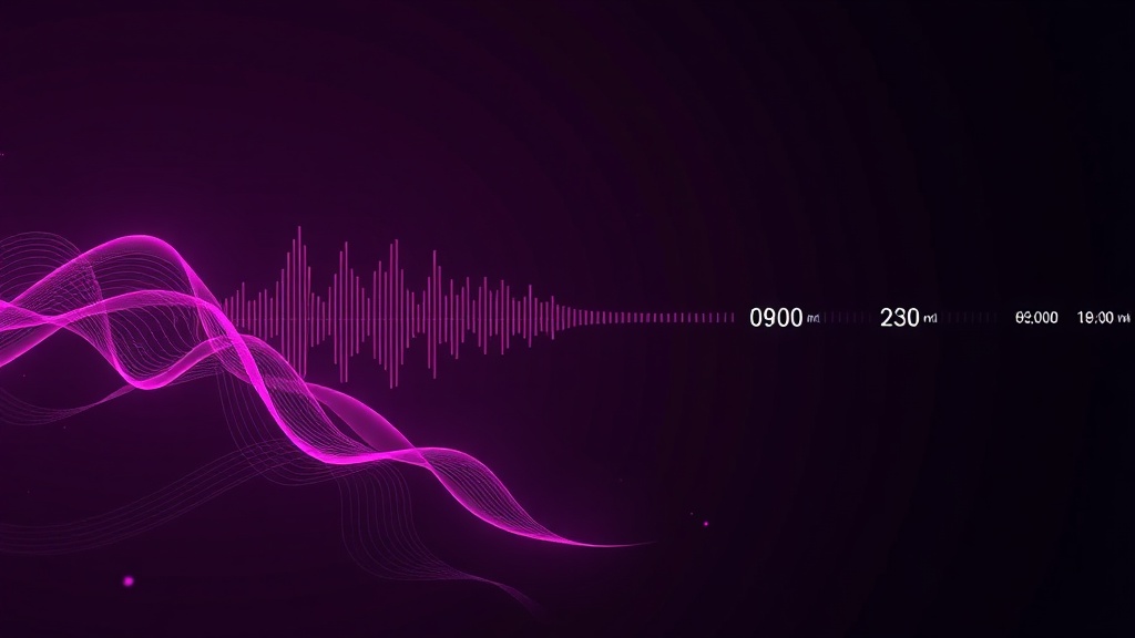 Abstract visualization of sound waves and neural network pathways representing low-latency voice AI processing
