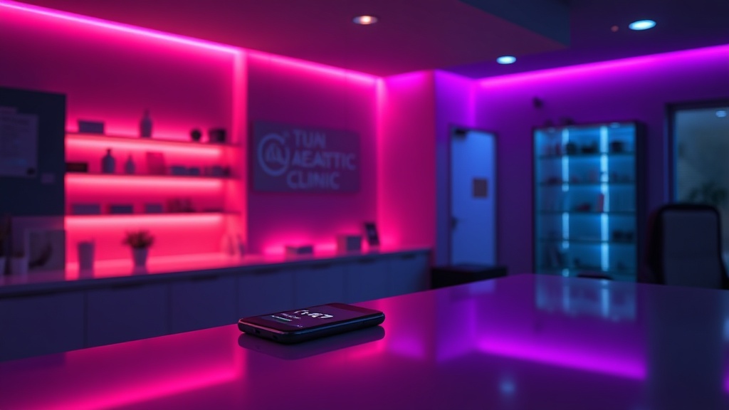 Gece 01:47'de WhatsApp mesajları gösteren klinik resepsiyon masası