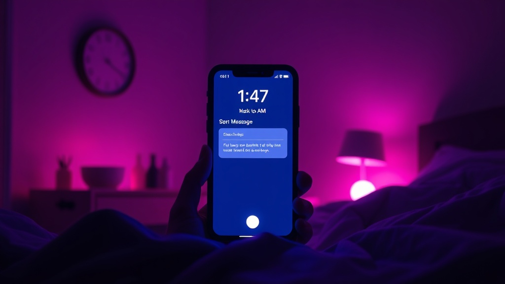 Gece 01:47'de parlayan telefon ekranı ve gelen mesaj bildirimi