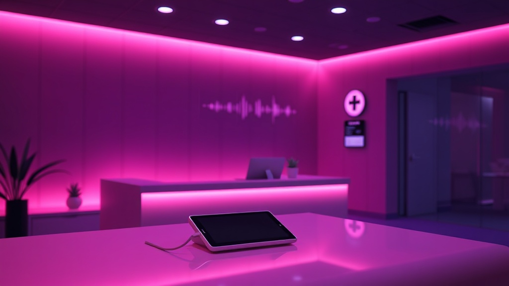 Moderní recepce ordinace s telefonem a technologickým osvětlením