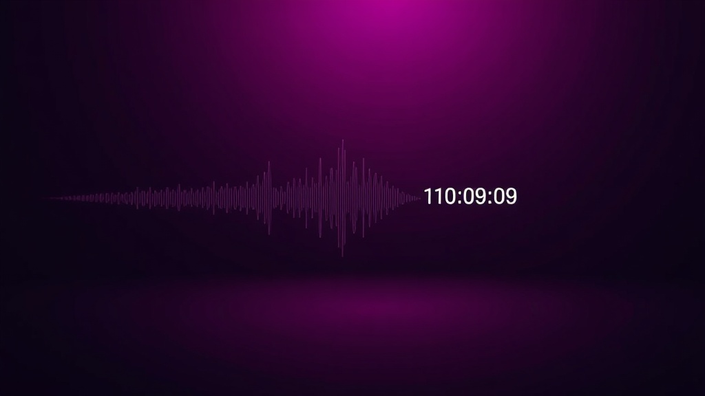 A minimalist visualization of real-time audio waves meeting AI neural network nodes, with millisecond timestamps floating in space. Purple and pink gradient background creates depth. The scene conveys speed, precision, and the critical nature of sub-second response times in voice AI systems.