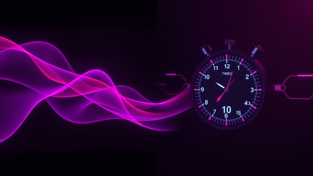 Split-screen visualization of AI conversation speed with sound waves and millisecond timer